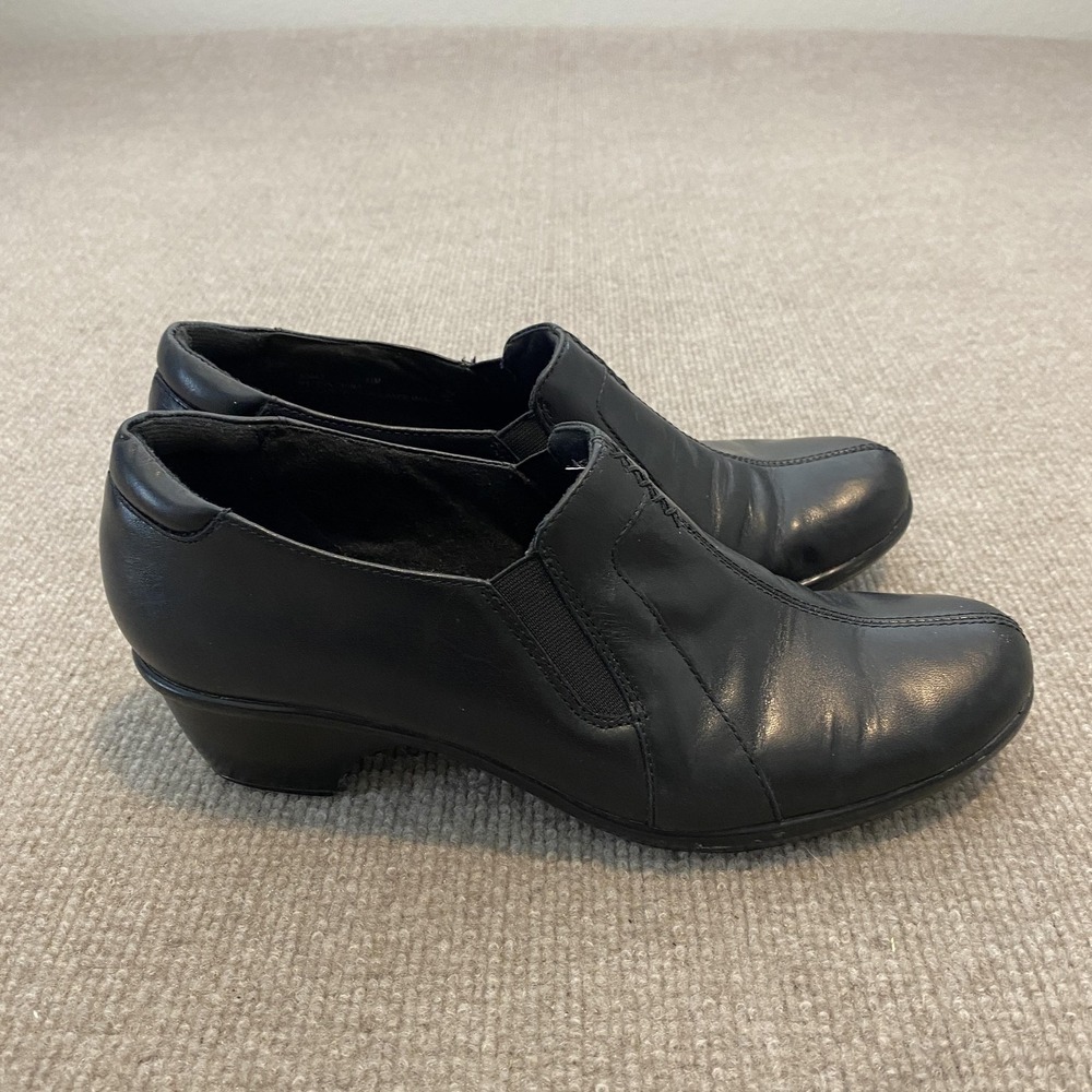Clarks Bendables Shoes Womens Size 8.5 Black Leather Slip Onโ Low Heel Comfort